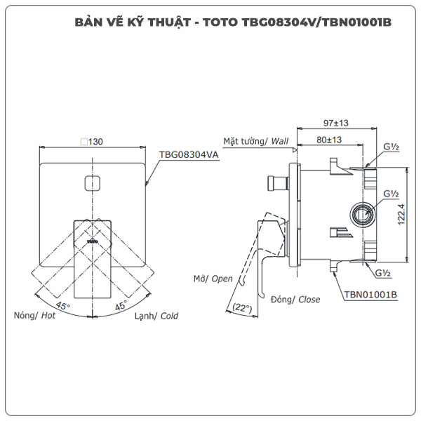 Van điều chỉnh nóng lạnh TOTO TBG08304VA/TBN01001B (TBG08304V)