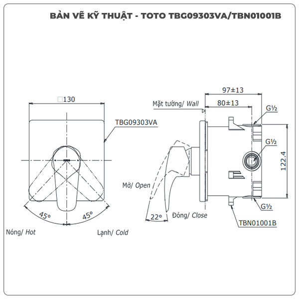 Van điều chỉnh nóng lạnh TOTO TBG09303VA/TBN01001B (TBG09303V)