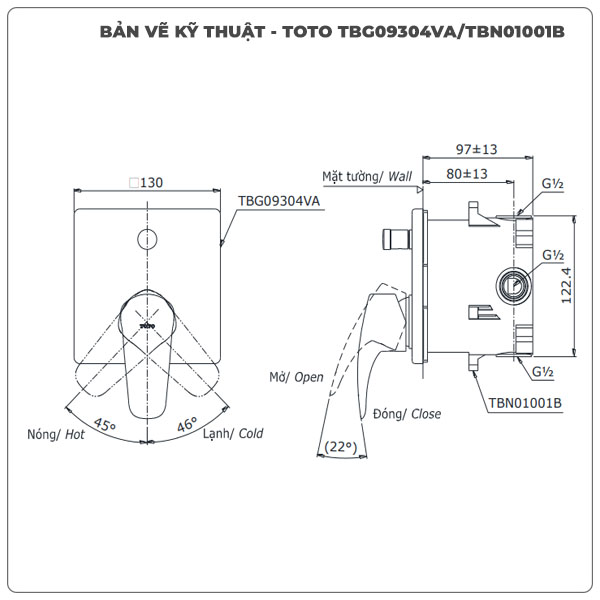Van điều chỉnh nóng lạnh TOTO TBG09304VA/TBN01001B (TBG09304V)