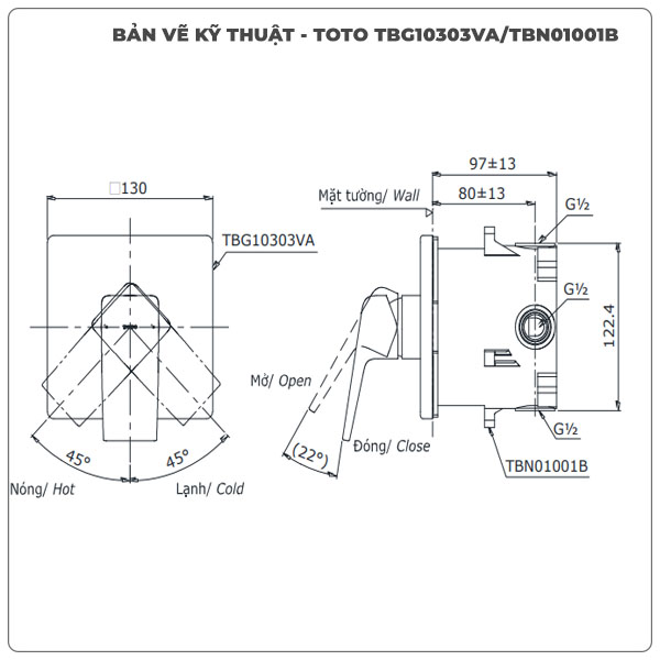 Van điều chỉnh nóng lạnh TOTO TBG10303VA/TBN01001B (TBG10303V)