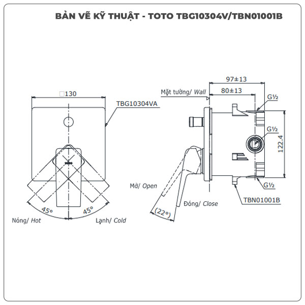 Van điều chỉnh nóng lạnh TOTO TBG10304VA/TBN01001B (TBG10304V)