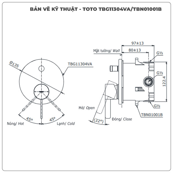 Van điều chỉnh nóng lạnh TOTO TBG11304VA/TBN01001B (TBG11304V)