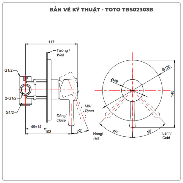 Van điều chỉnh nóng lạnh TOTO TBS02303B