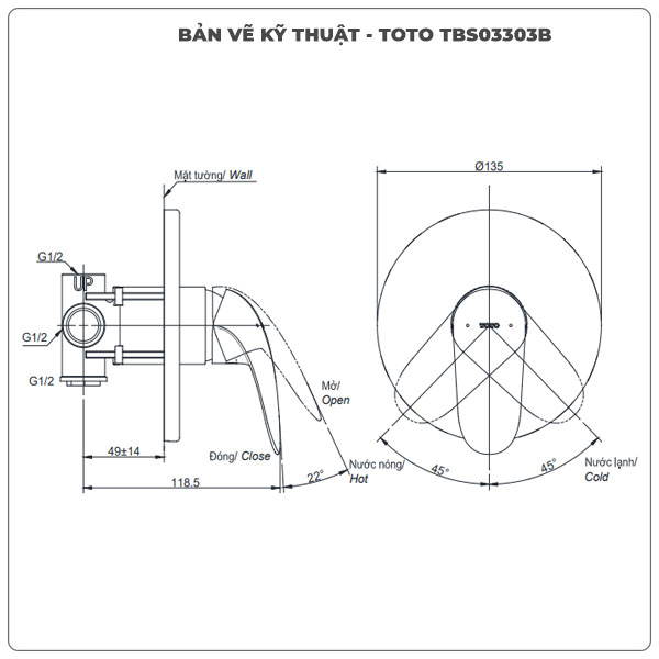 Van điều chỉnh nóng lạnh TOTO TBS03303B