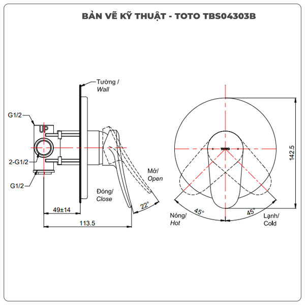 Van điều chỉnh nóng lạnh TOTO TBS04303B