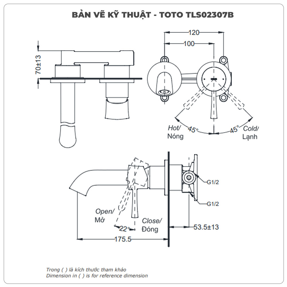 Vòi chậu gắn tường TOTO TLS02307B (Vòi ngắn)