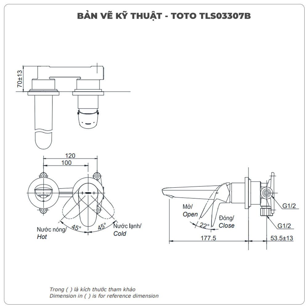 Vòi chậu gắn tường TOTO TLS03307B (Vòi ngắn)