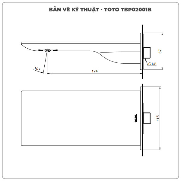 Vòi xả bồn TOTO TBP02001B âm tường