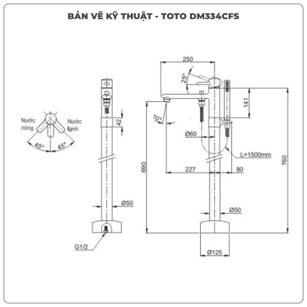 Vòi sen xả bồn tắm TOTO DM334CFS đặt sàn