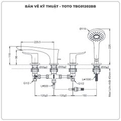 Vòi sen xả bồn tắm TOTO TBG01202BB 4 lỗ (TBG01202B)