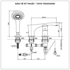 Vòi sen xả bồn tắm TOTO TBG01305B 3 lỗ