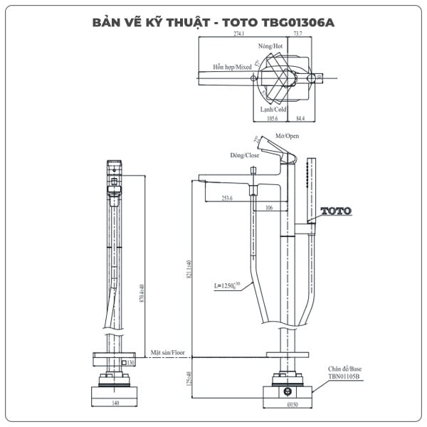 Vòi sen xả bồn tắm TOTO TBG10306A/TBN01105B