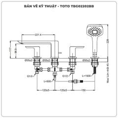 Vòi sen xả bồn tắm TOTO TBG02202BB 4 lỗ (TBG02202B)