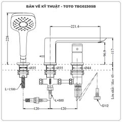 Vòi sen xả bồn tắm TOTO TBG02305B 3 lỗ