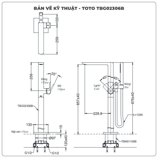 Vòi sen xả bồn tắm TOTO TBG02306B/TBN01105B