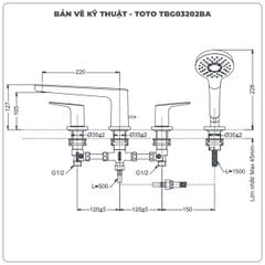 Vòi sen xả bồn tắm TOTO TBG03202BA 4 lỗ (TBG03202B)