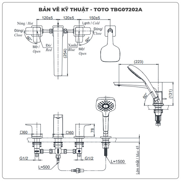 Vòi sen xả bồn tắm TOTO TBG07202A