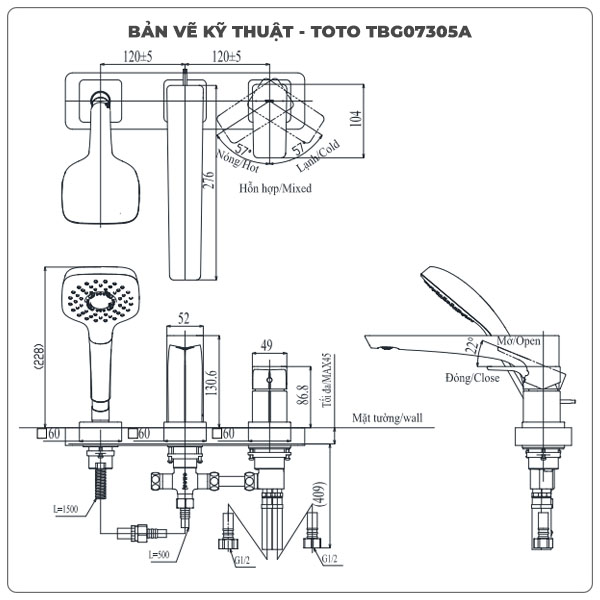 Vòi xả bồn tắm TOTO TBG07305AA 3 lỗ (TBG07305A)