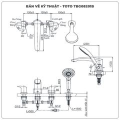 Vòi xả bồn tắm TOTO TBG08201B 3 lỗ