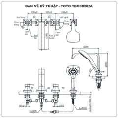 Vòi sen xả bồn tắm TOTO TBG08202A 4 Lỗ
