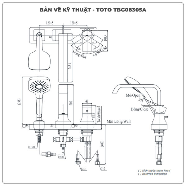 Vòi sen xả bồn tắm TOTO TBG08305AA (TBG08305A) 3 lỗ