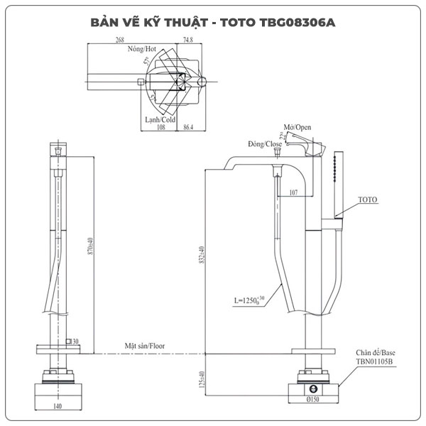 Vòi sen xả bồn tắm TOTO TBG08306A/TBN01105B