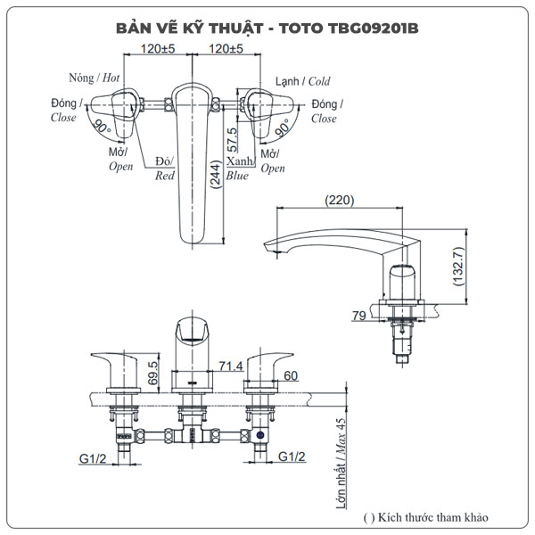 Vòi xả bồn tắm TOTO TBG09201B 3 lỗ