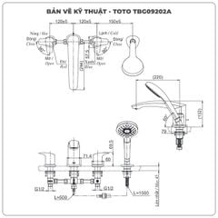 Vòi sen xả bồn tắm TOTO TBG09202A 4 lỗ