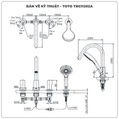 Vòi sen xả bồn tắm TOTO TBG11202A 4 lỗ