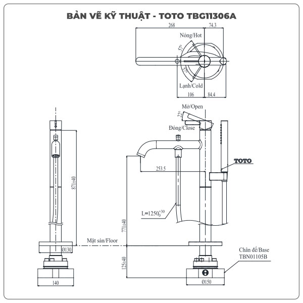 Vòi sen xả bồn tắm TOTO TBG11306A/TBN01105B