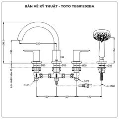 Vòi sen xả bồn tắm TOTO TBS01202BA 4 Lỗ (TBS01202B)