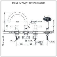 Vòi sen xả bồn tắm TOTO TBS02202BA (TBS02202B) 4 Lỗ