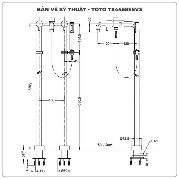 Vòi sen xả bồn tắm TOTO TX445SESV3