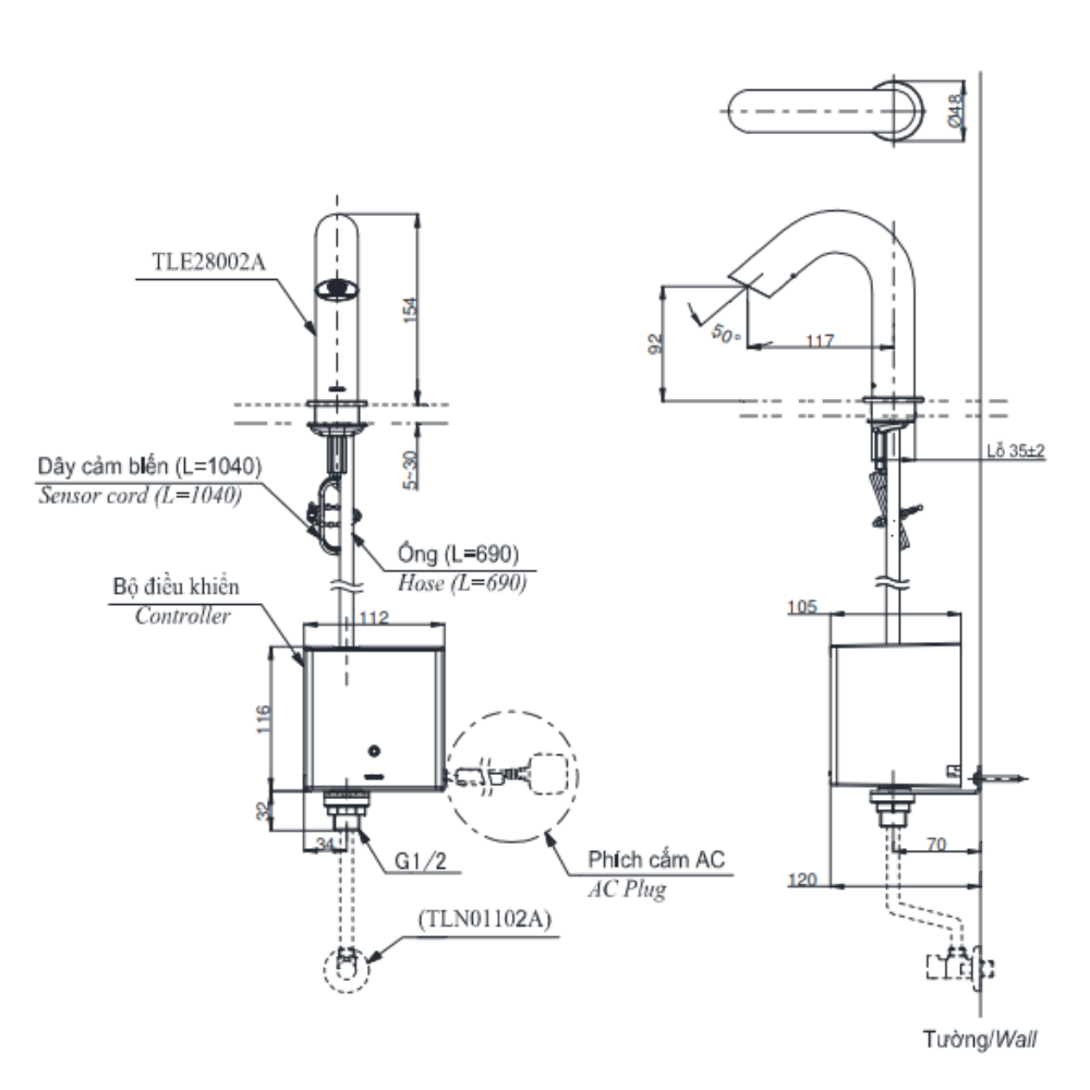 Vòi cảm ứng TOTO TLE28002A/TLE03502A1/TLN01102A (Tái tạo năng lượng)
