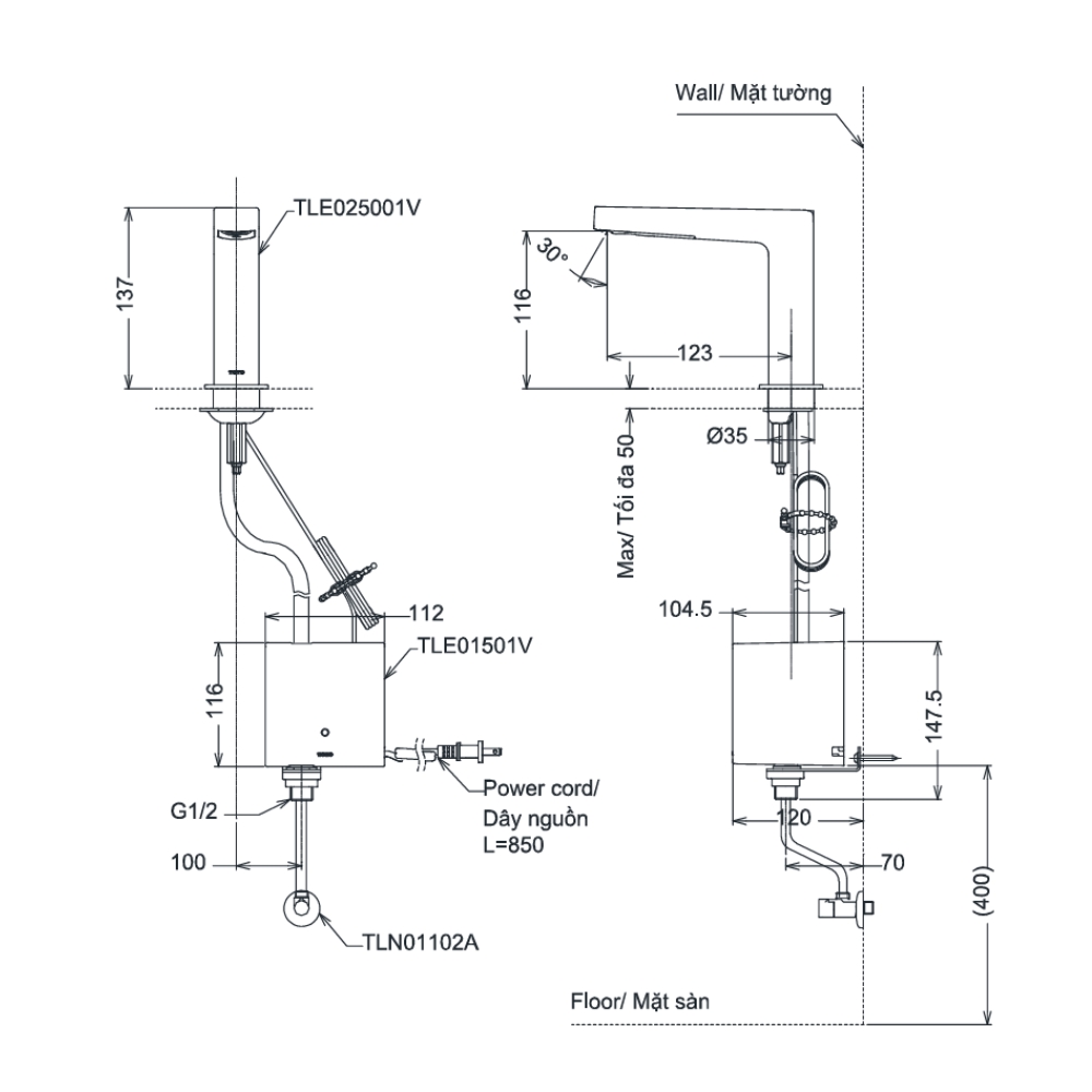 Vòi cảm ứng lavabo TOTO TLE25001V