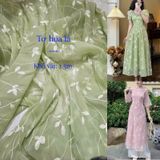  [Vải MM] (223) Vải Tơ Hoa Lá Thêu May Áo Dài, Váy, Đầm Thiết Kế (Giá Bán 0.5m) 