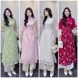  [Vải MM] (223) Vải Tơ Hoa Lá Thêu May Áo Dài, Váy, Đầm Thiết Kế (Giá Bán 0.5m) 