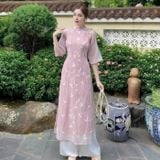  [Vải MM] (223) Vải Tơ Hoa Lá Thêu May Áo Dài, Váy, Đầm Thiết Kế (Giá Bán 0.5m) 