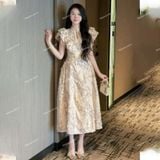  [226] Vải Tơ Hoa Mai Nổi Cao Cấp May Áo Dài, Váy, Đầm Thiết Kế (Giá Bán 0.5m) 