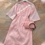  [Vải MM] (232) Vải Tơ Nến Thêu Hoa May Áo Dài, Váy, Đầm Thiết Kế (Giá Bán 0.5m) 