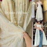  [Vải MM] [207] Vải Tơ Nhăn Thêu Hoa Nhẹ, Mềm, Mướt Lên Sơ Mi, Đầm, Váy Đẹp, Sang Trọng (Giá bán 0.5m) 