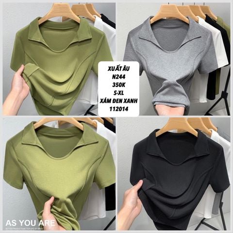  Áo thun gân cổ bẻ tà bầu n244 