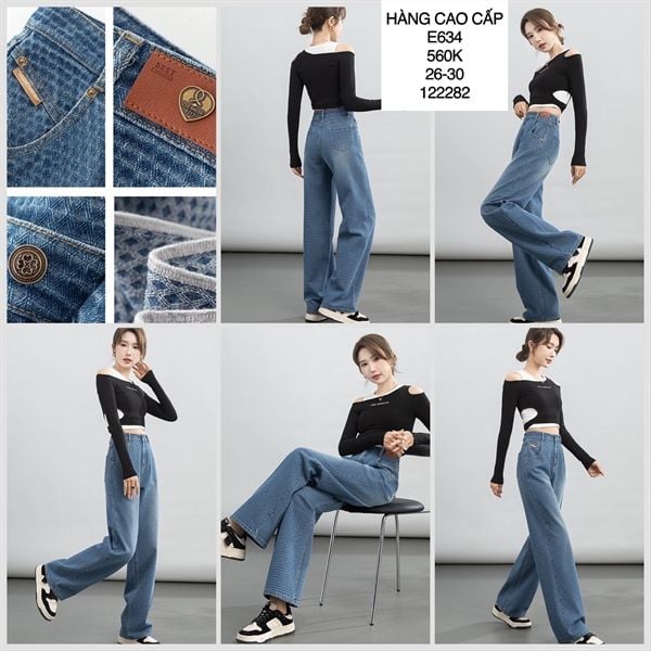 Quần jean suông tag trái tim e634