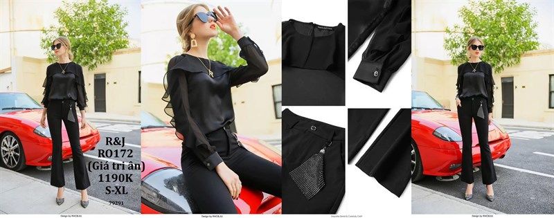  SET ÁO LỤA PHỐI VOAN+QUẦN ỐNG LOE HÃNG R&J RO172 