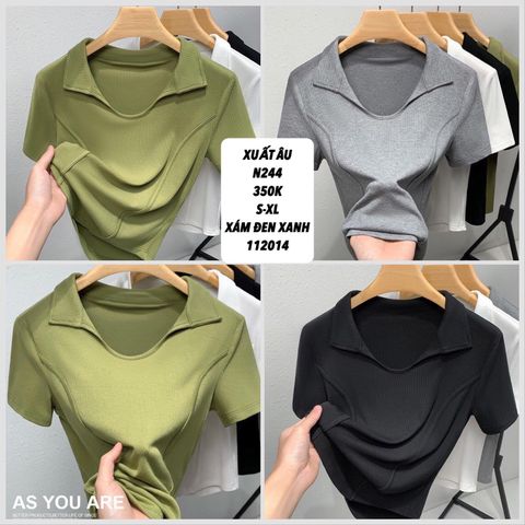  Áo thun gân cổ bẻ tà bầu n244 