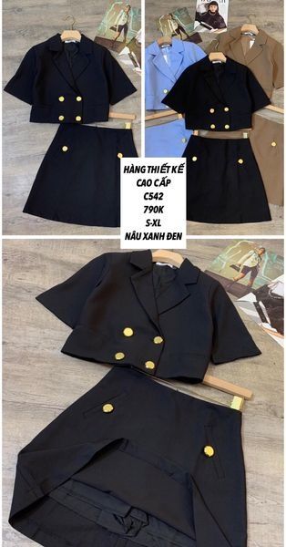  Set áo cổ vest 4 nút chân váy c542 