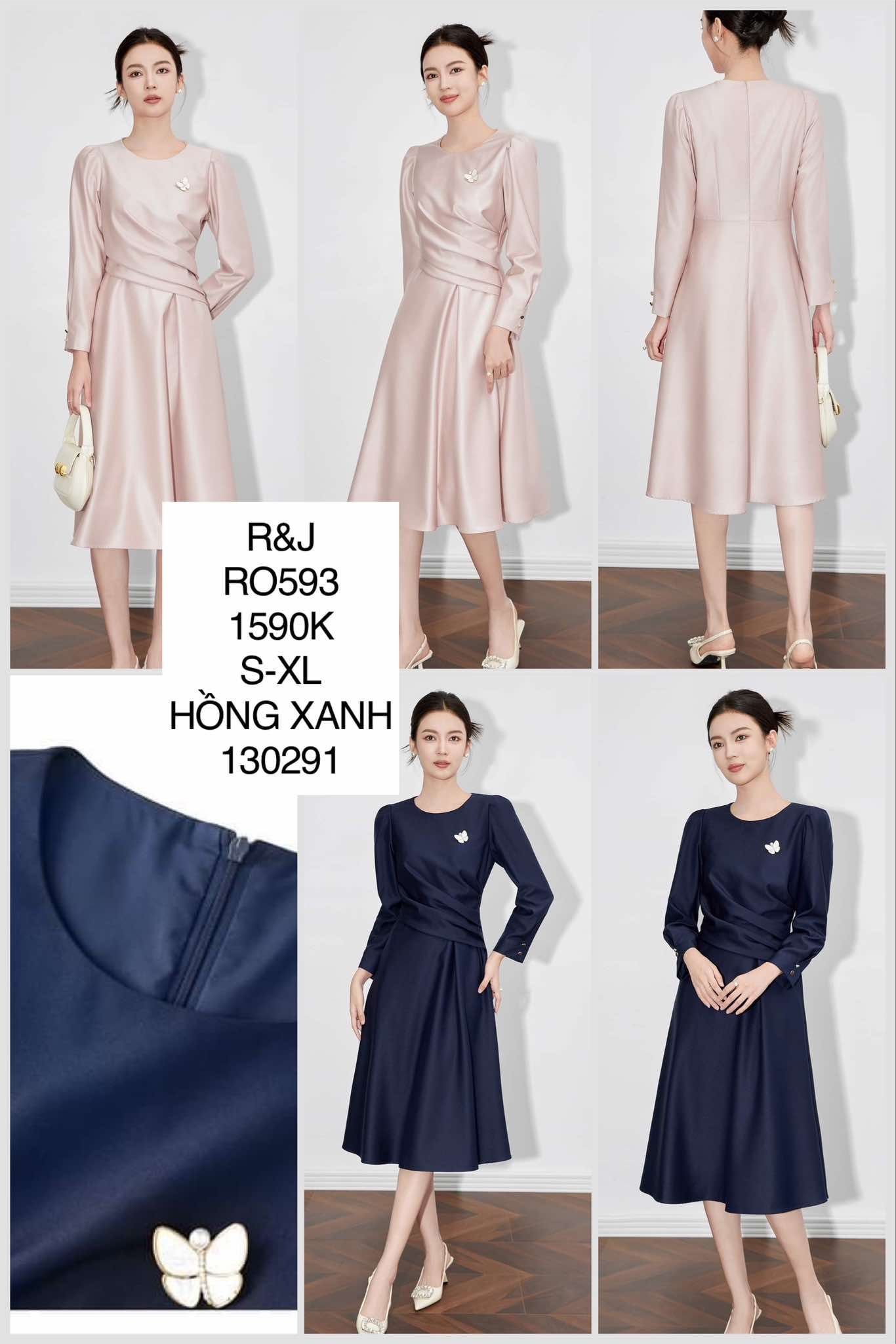  Đầm xếp ly eo kèm cài áo bướm RO593 