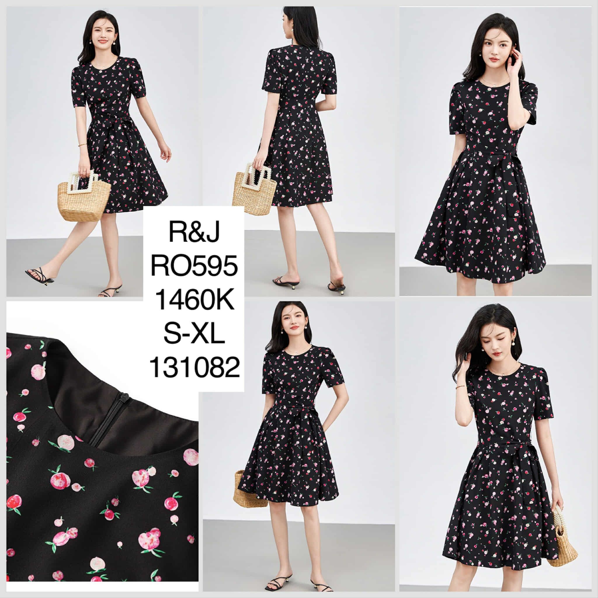  Đầm hoa đỏ thắt nơ Romeo RO595 