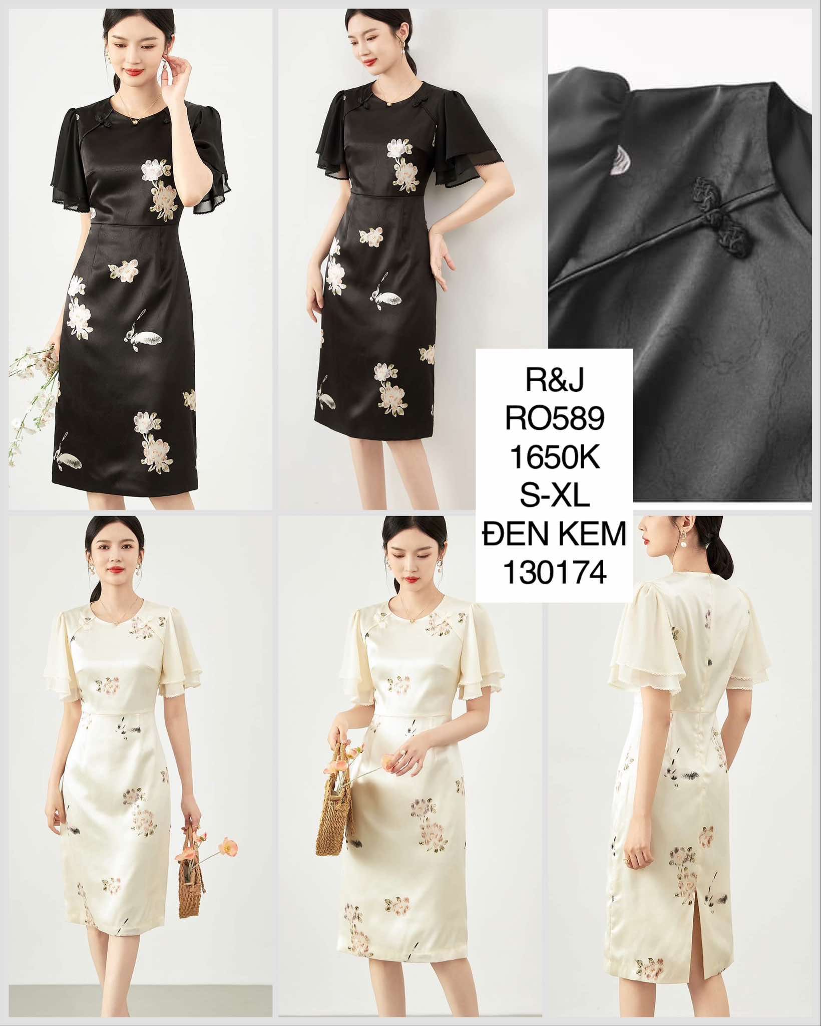  Đầm lụa hoa tay cánh tiên RO589 