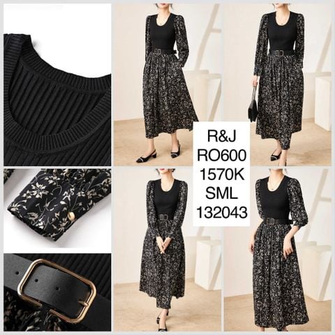  Đầm dệt kim phối voan hoa RO600 
